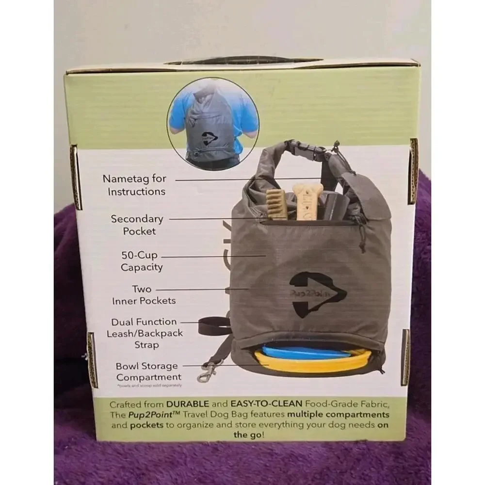 Pup2Point Ultimate Travel Dog Bag With 2 Collapsible Bowls & Food Scoop MSRP $70